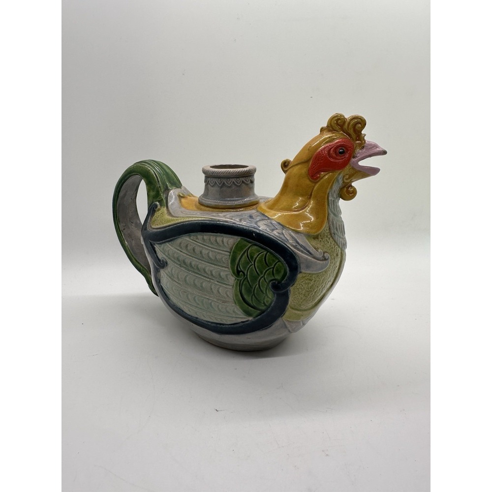 Vintage 70's Majolica Japan Figural Rooster Pottery‎ Tea Pot Teapot